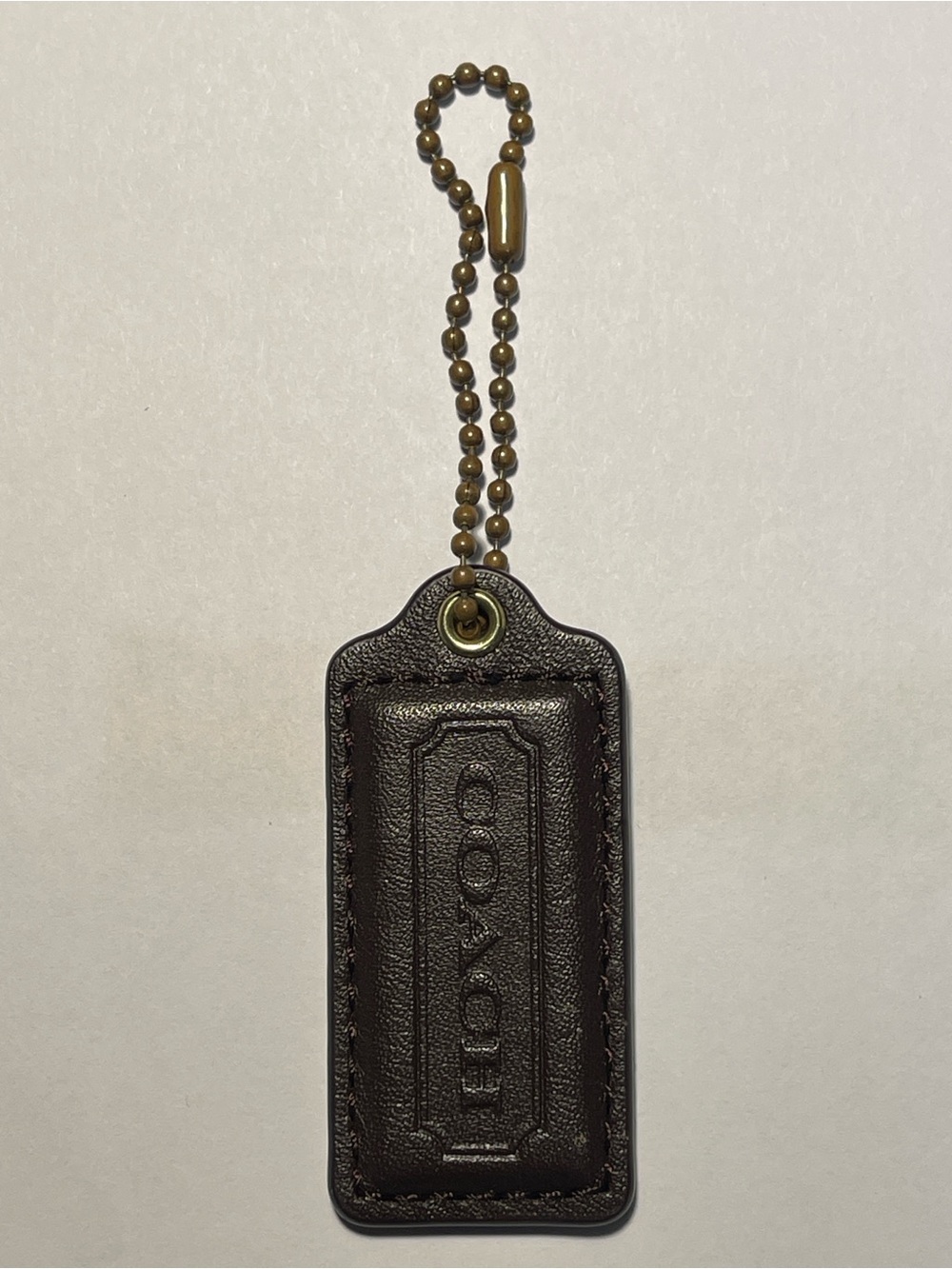 Coach Brown Leather Embossed Hang Tag with Brass-Tone Ball Chain